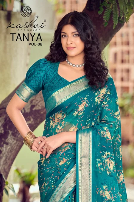 Tanya Vol 8 By Kashvi Dull Moss Viscose Border Printed Saree 